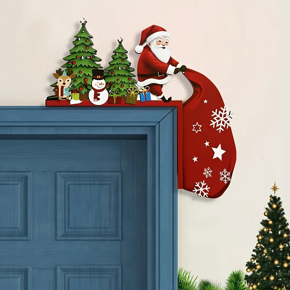 Kerstvaro – Houten Kerstman Deurdecoratie Set van 2 Stuks