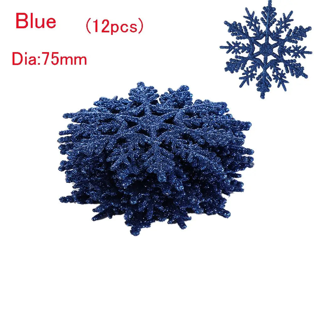Winterglans Sneeuwvlokken – Set van 12 Glitter Kerstboomornamenten