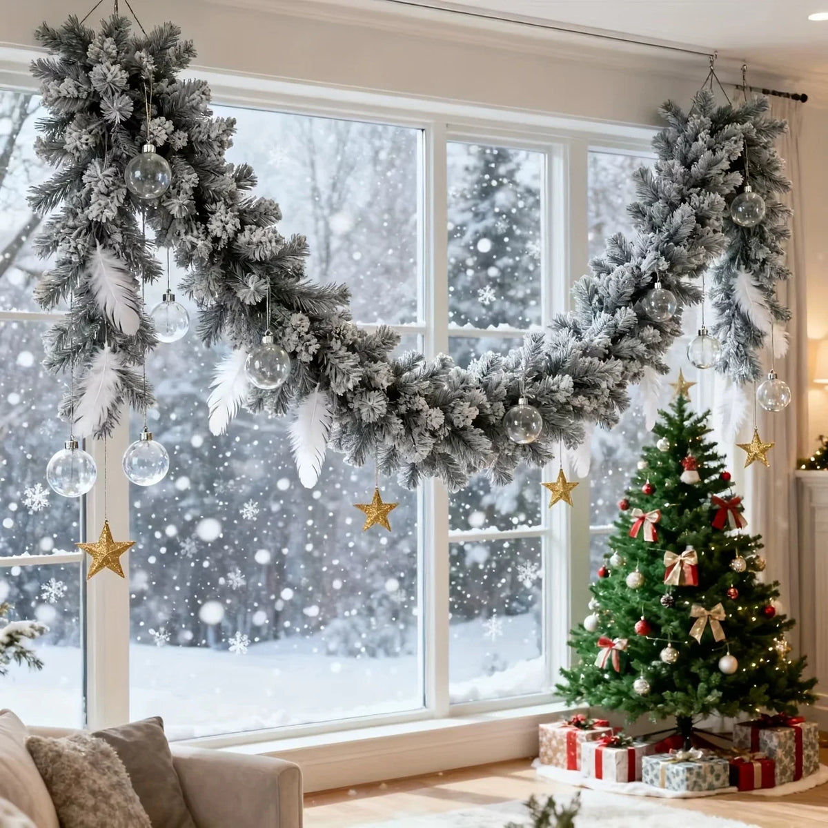 Sneeuwdenna – Besneeuwde Kunstkerstkrans voor Deur en Muur