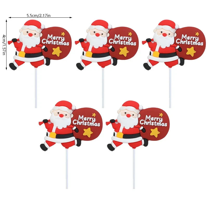 Kerstman Cake Toppers Set van 5 voor Cupcakes en Kerstgebak