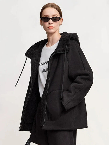 Dames teddyjacka met capuchon en zakken – Beige of Zwart