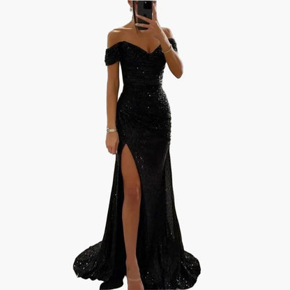 Dames Off-Shoulder Elegante Avondjurk met Split voor Avond