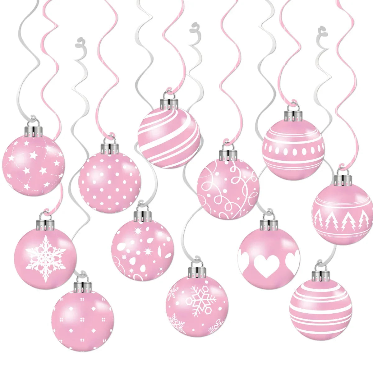 Rosavelle – Roze en Witte Hangende Kerstdecoratie met 12 Spiralen