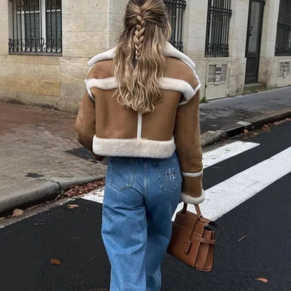 Elin Dames Jas – Korte Winterjas met Zachte Shearling Details