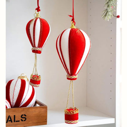 Kerstballon Roodwit – Decoratieve Heteluchtballon Kersthanger