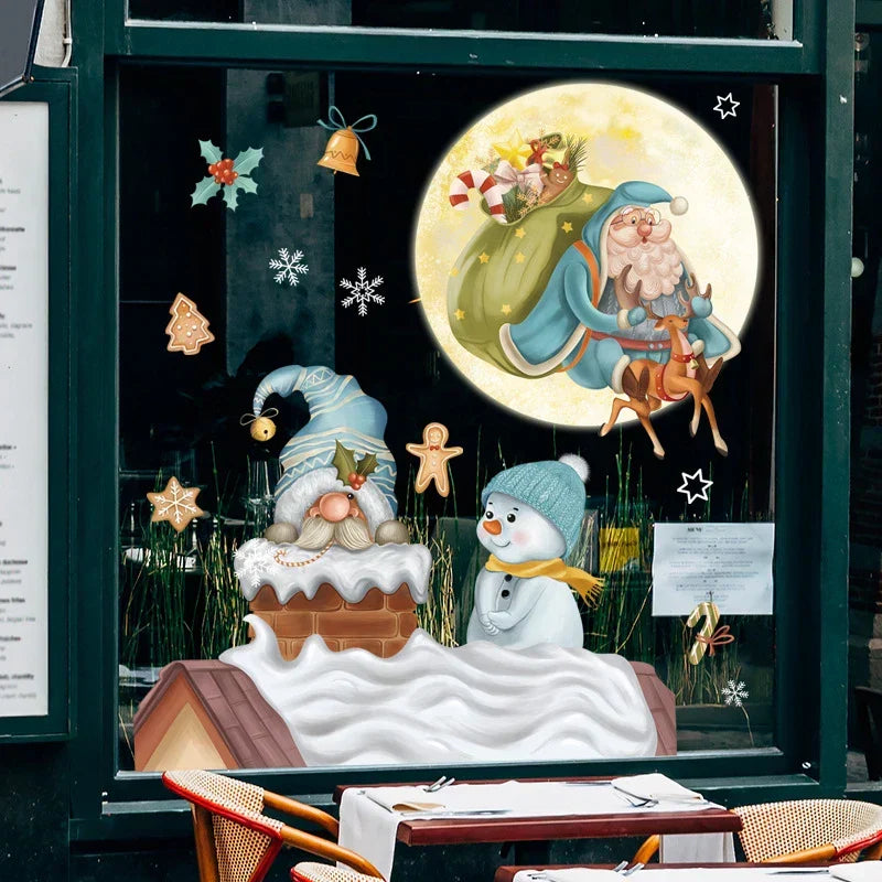 Raamdecoratie - Feestelijke decoratie met kerstman en dieren voor een gezellige kerst