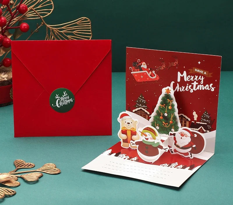 3D Kerstkaarten – Kerstman Wenskaarten met Enveloppen