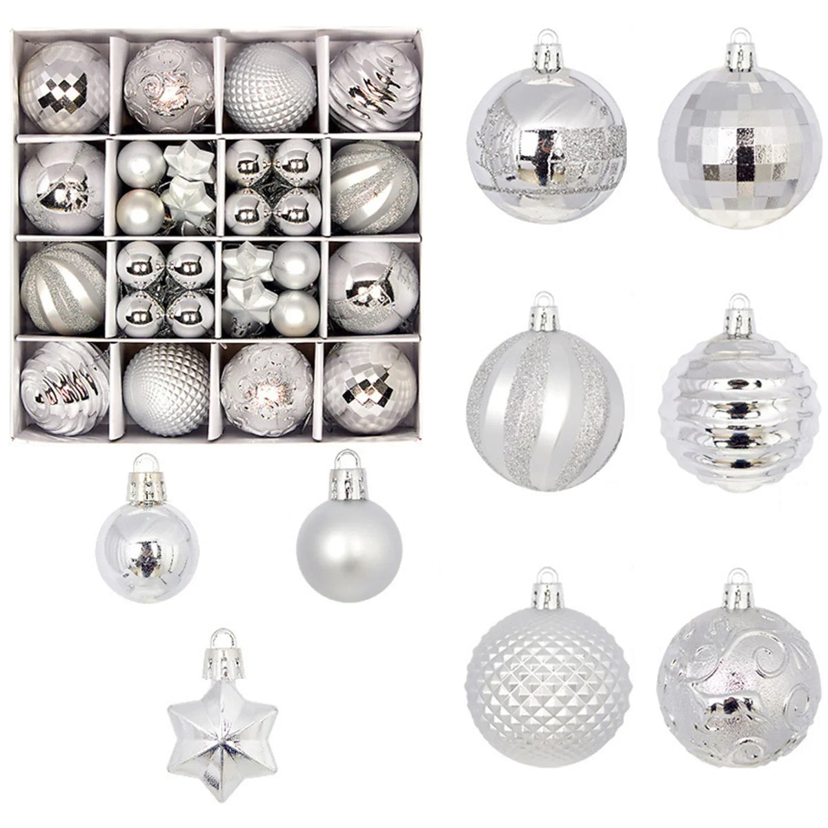 Winterblauw – 44-delige Kerstballenset Blauw Wit in Geschenkdoos