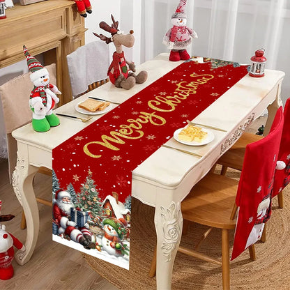 Kerst Tafelloper met Kerstman en Sneeuwpop – Feestelijke Tafelversiering
