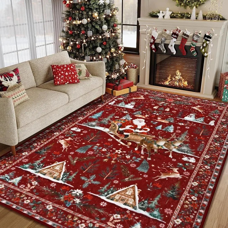 Noëllara – Zacht Kersttapijt met Kerstman en Rendieren, Antislip