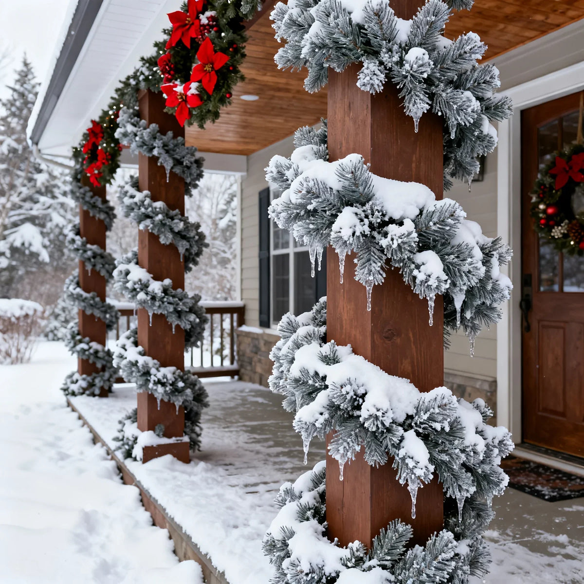 Sneeuwdenna – Besneeuwde Kunstkerstkrans voor Deur en Muur