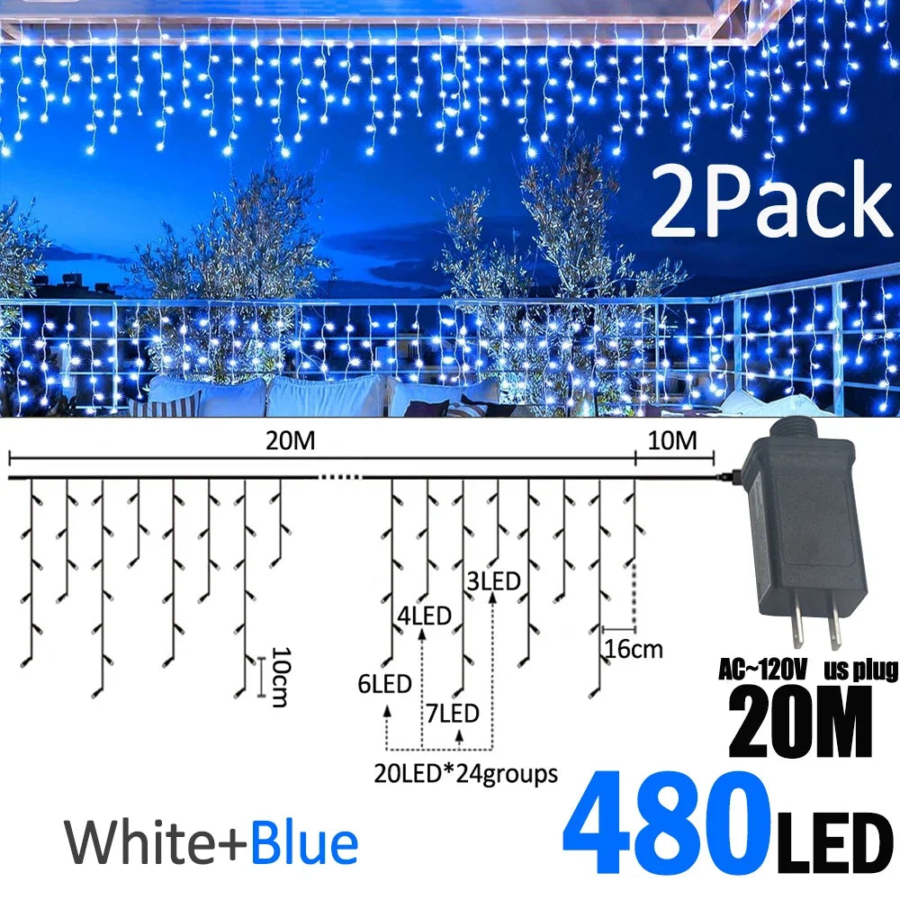 IJslicht Aurora – LED IJspegel Kerstverlichting 20 m met 480 LED's