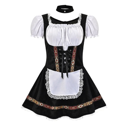 Dames Dirndl Jurk – Oktoberfest Kostuum met Schort en Ketting