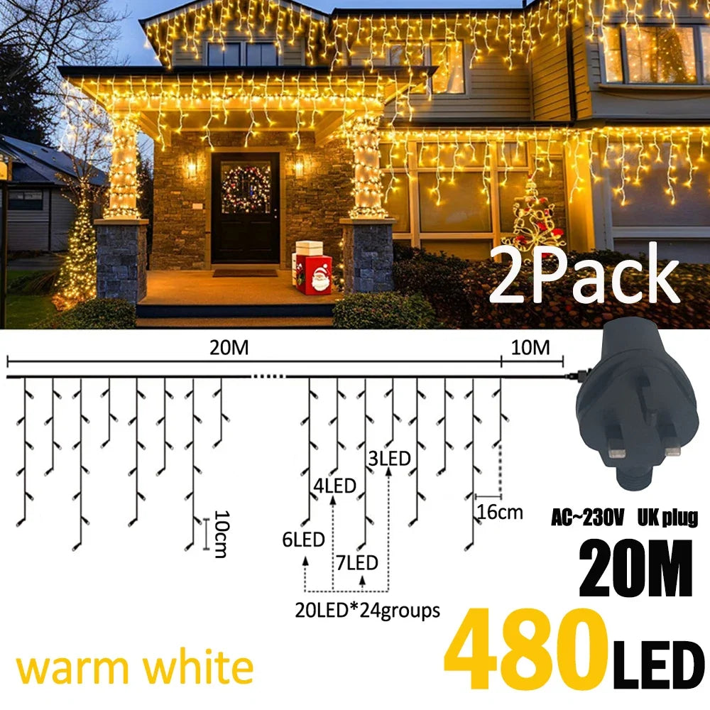 IJslicht Aurora – LED IJspegel Kerstverlichting 20 m met 480 LED's