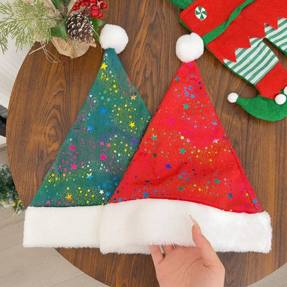 Sterrenpret – Kleurrijke Kerstmuts met Gouden Sterren voor Volwassenen