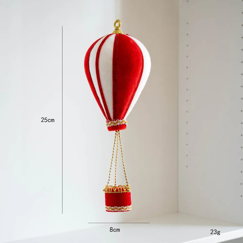 Kerstballon Roodwit – Decoratieve Heteluchtballon Kersthanger