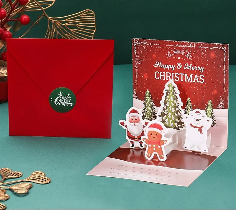 3D Kerstkaarten – Kerstman Wenskaarten met Enveloppen