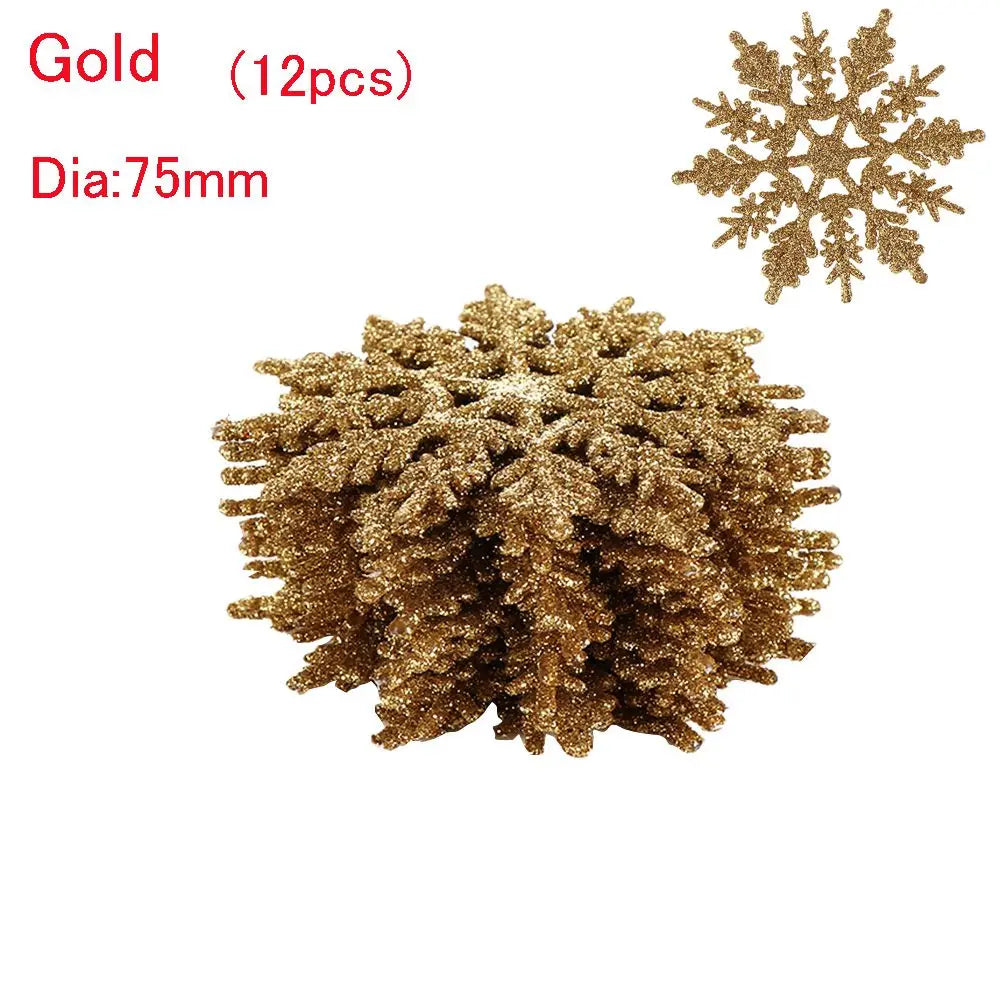 Winterglans Sneeuwvlokken – Set van 12 Glitter Kerstboomornamenten