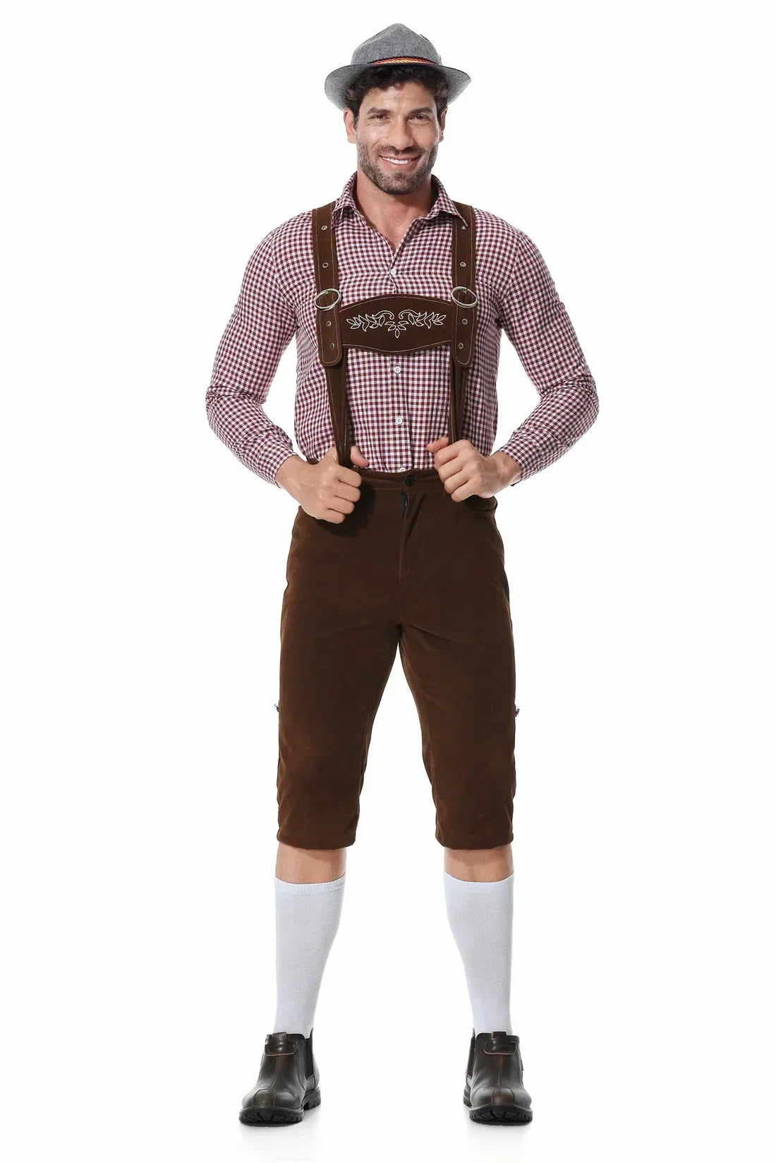 Daan Heren Oktoberfest Kostuum met Geruit Shirt en Bretels