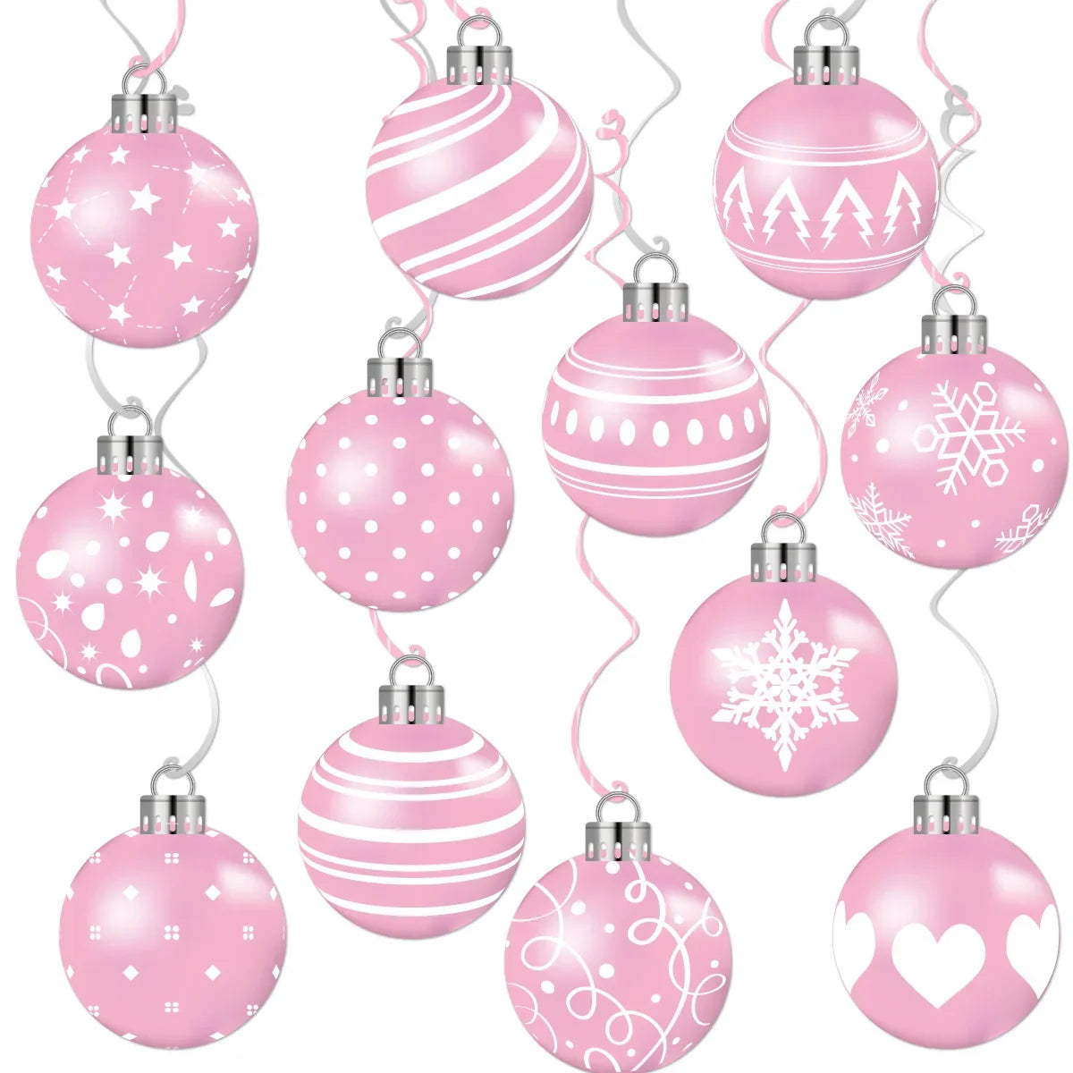 Rosavelle – Roze en Witte Hangende Kerstdecoratie met 12 Spiralen