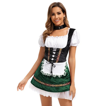 Dames Dirndl Jurk – Oktoberfest Kostuum met Schort en Ketting
