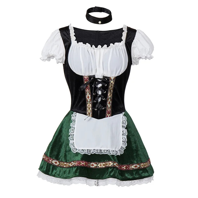 Dames Dirndl Jurk – Oktoberfest Kostuum met Schort en Ketting