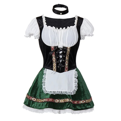 Dames Dirndl Jurk – Oktoberfest Kostuum met Schort en Ketting