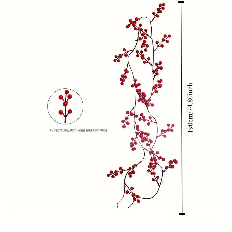 Rode Feestslinger – Decoratieve Kerstslinger van 190 cm met Rode Bessen