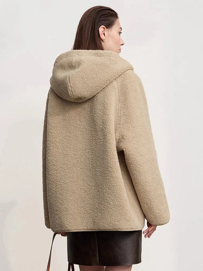 Dames teddyjacka met capuchon en zakken – Beige of Zwart