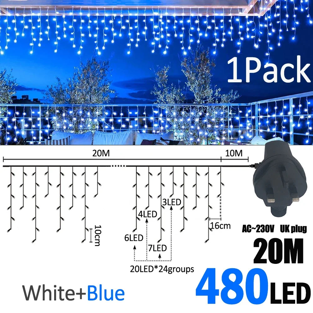 IJslicht Aurora – LED IJspegel Kerstverlichting 20 m met 480 LED's