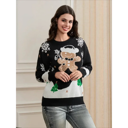 Trui met peperkoekmannetje en kerstmotief, lange mouwen, ronde hals