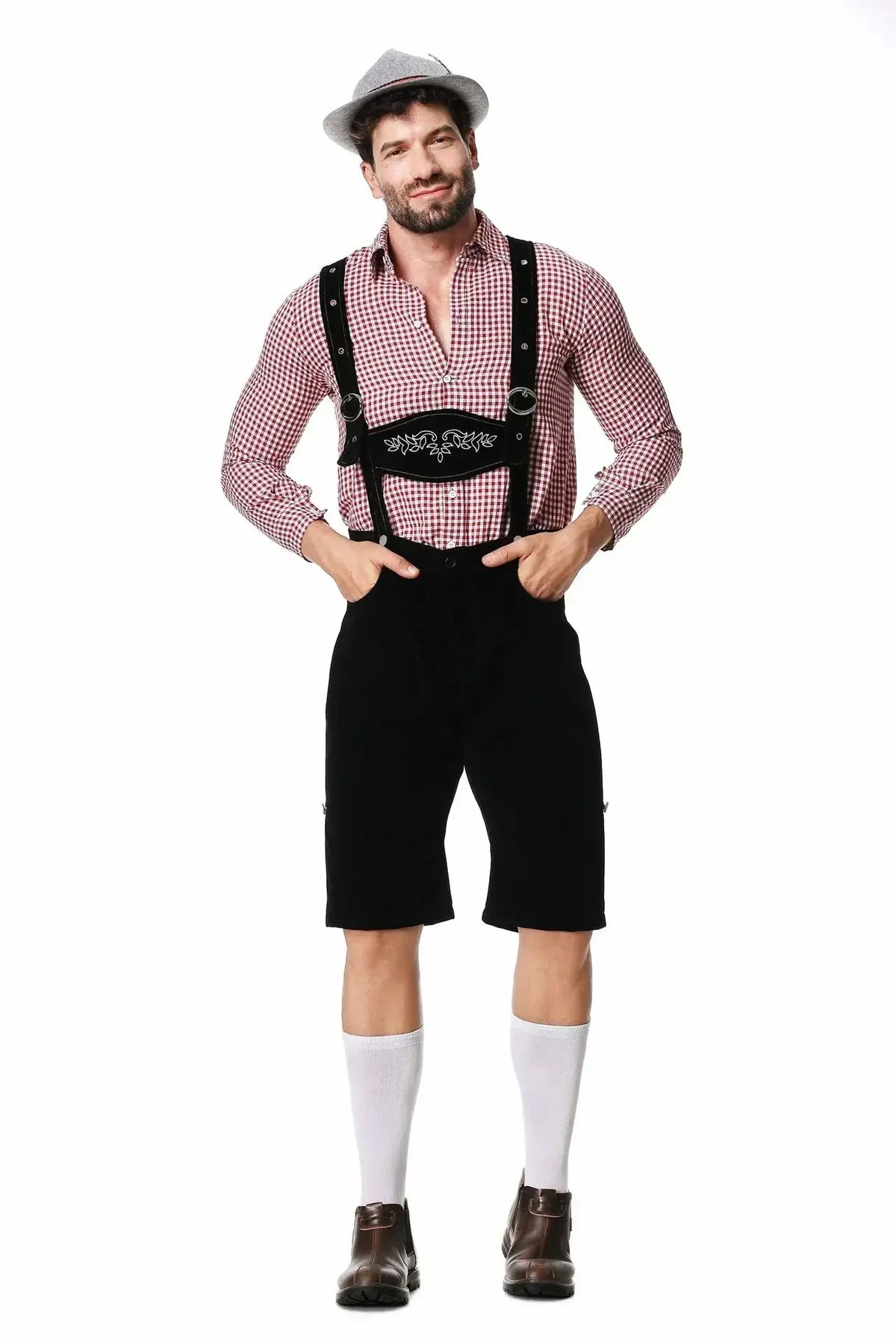 Daan Heren Oktoberfest Kostuum met Geruit Shirt en Bretels