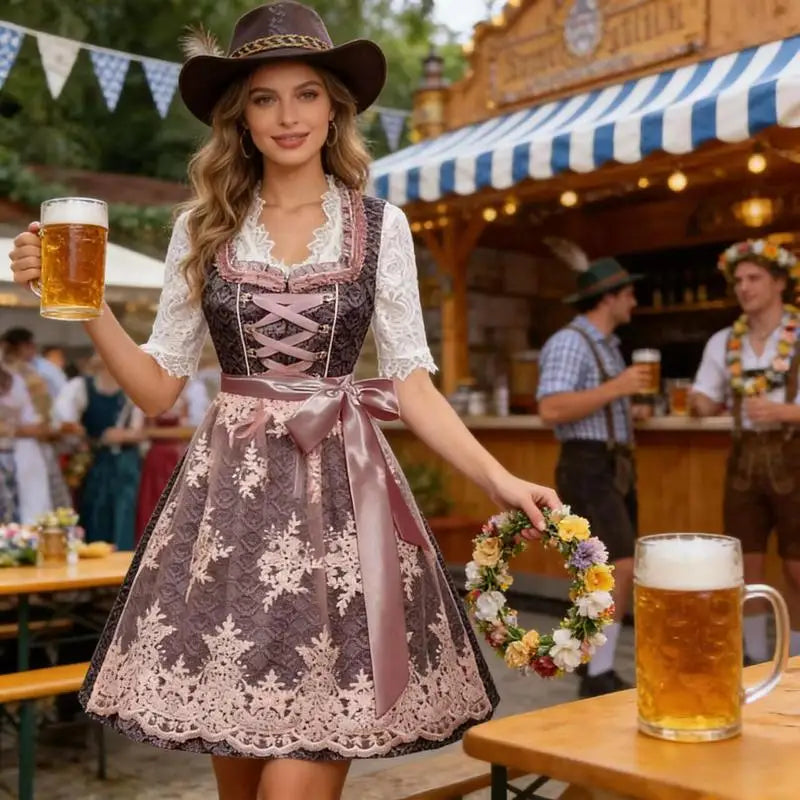 AlpenDroom Dames Dirndl Jurk 3-Delige Set met Schort