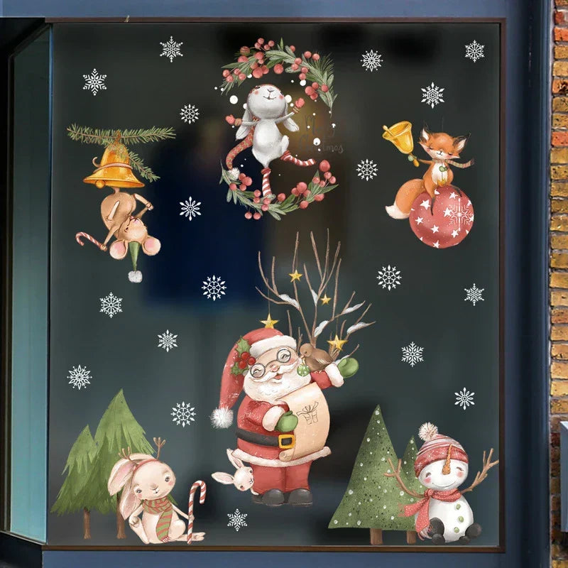 Raamdecoratie - Feestelijke decoratie met kerstman en dieren voor een gezellige kerst