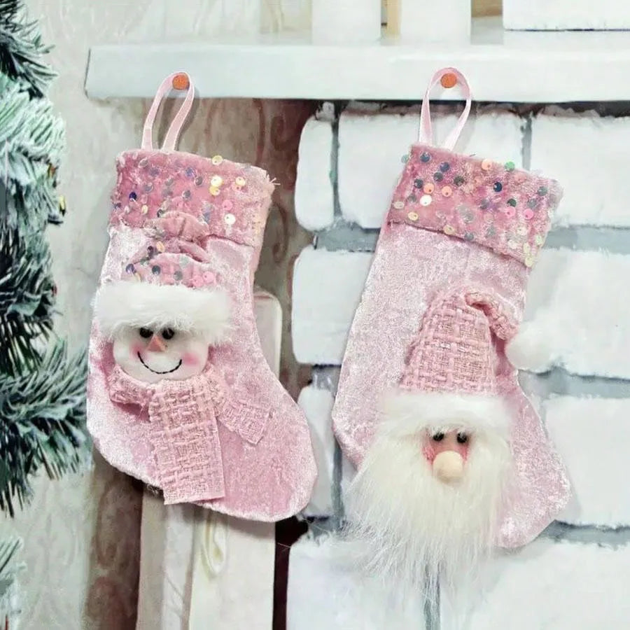 Roze Kerstsokken Rosalie – Set van 3 Decoratieve Kerstlaarzen