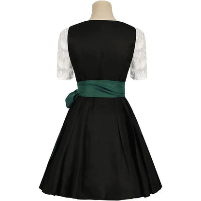 Groene Bloem Dames Dirndl Jurk met Borduursels en Vetersluiting