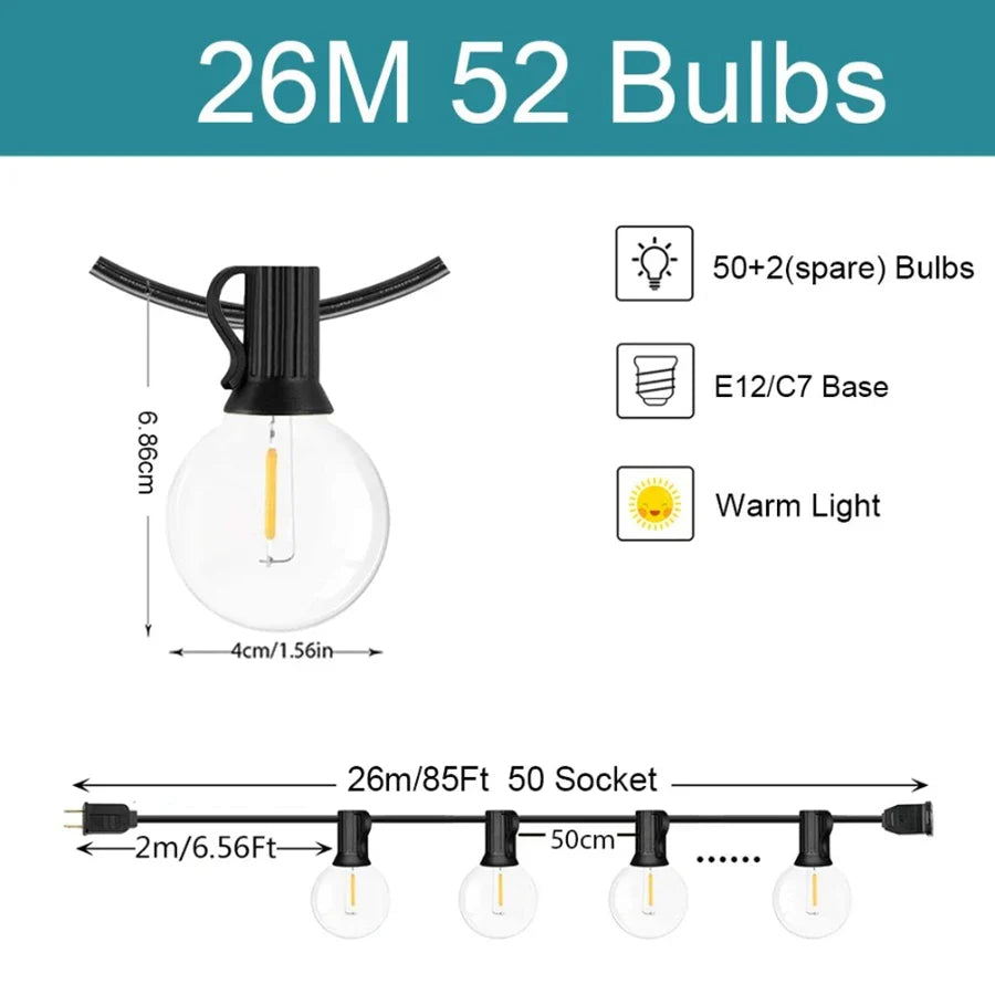 Dimbare LED Lichtslinger voor Tuin en Terras – 9, 14 of 26 Meter