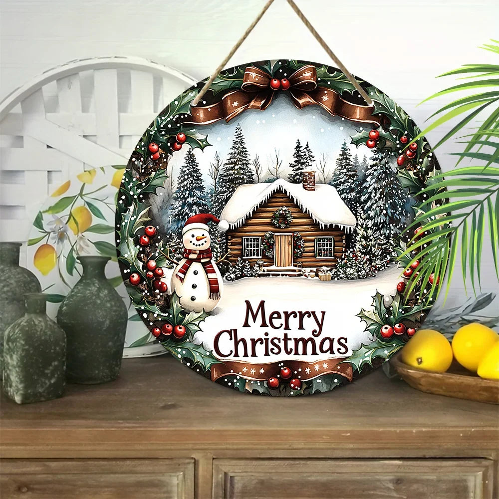 Winterelle – Houten Kerstkrans met Sneeuwpop en Bessen als Decoratie