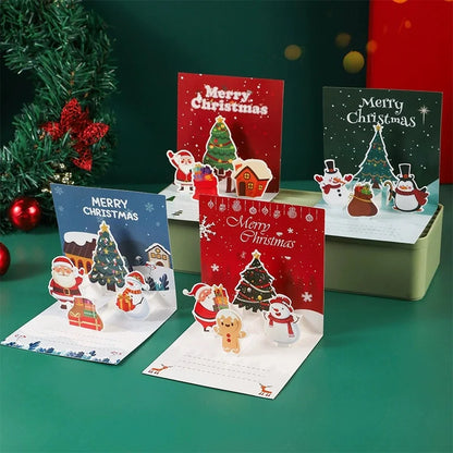 3D Kerstkaarten – Kerstman Wenskaarten met Enveloppen