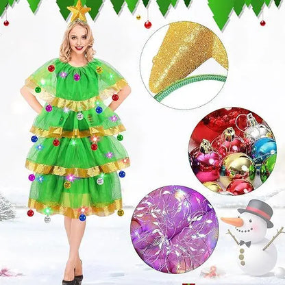 Kerstboom Bella – Dames Kerstkostuumset met Rok, Hoofdband en Bellen