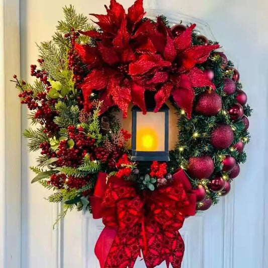 Kerstgloed – Kerstkrans met Gouden en Rode Details en Verlichting