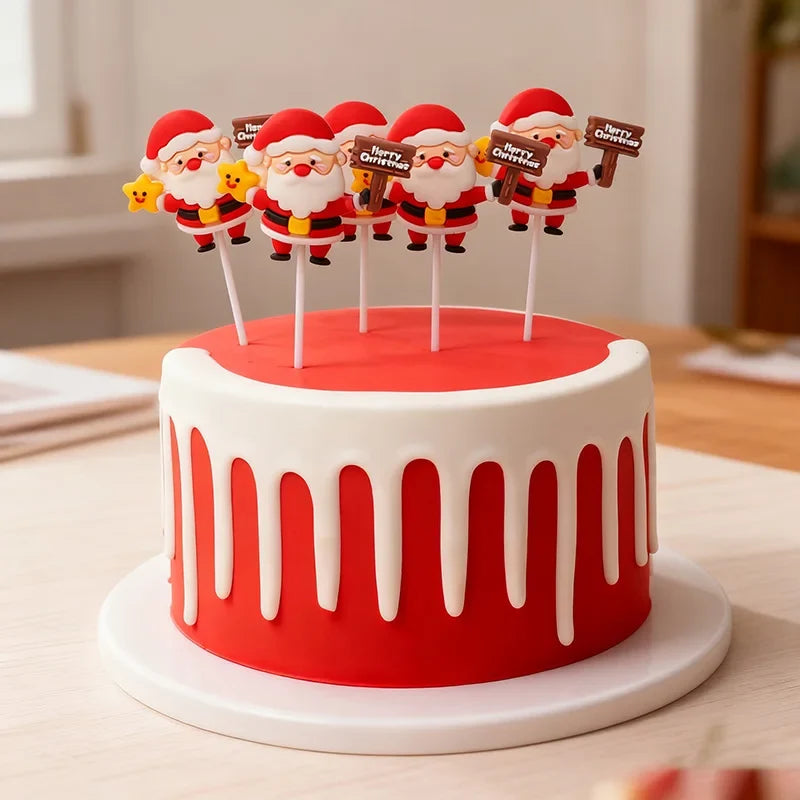Kerstman Cake Toppers Set van 5 voor Cupcakes en Kerstgebak