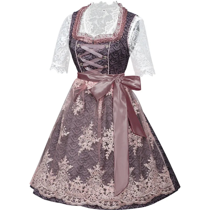 AlpenDroom Dames Dirndl Jurk 3-Delige Set met Schort