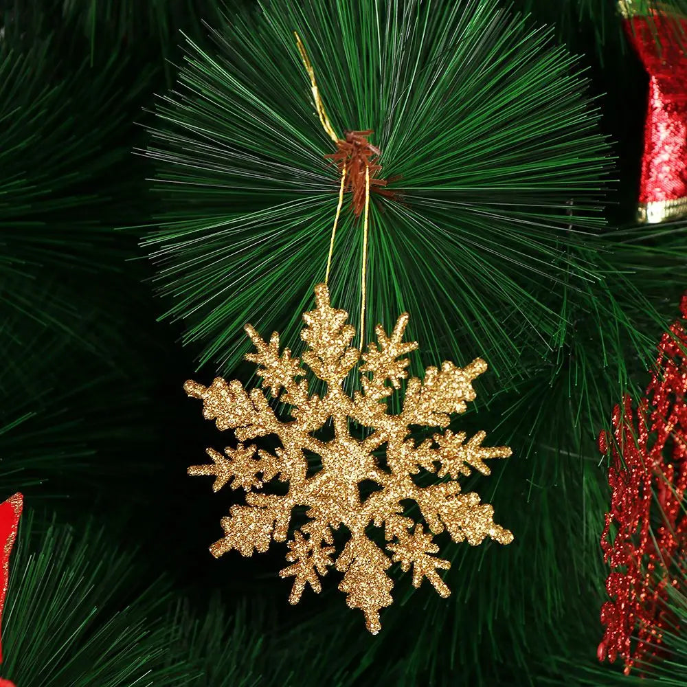 Winterglans Sneeuwvlokken – Set van 12 Glitter Kerstboomornamenten