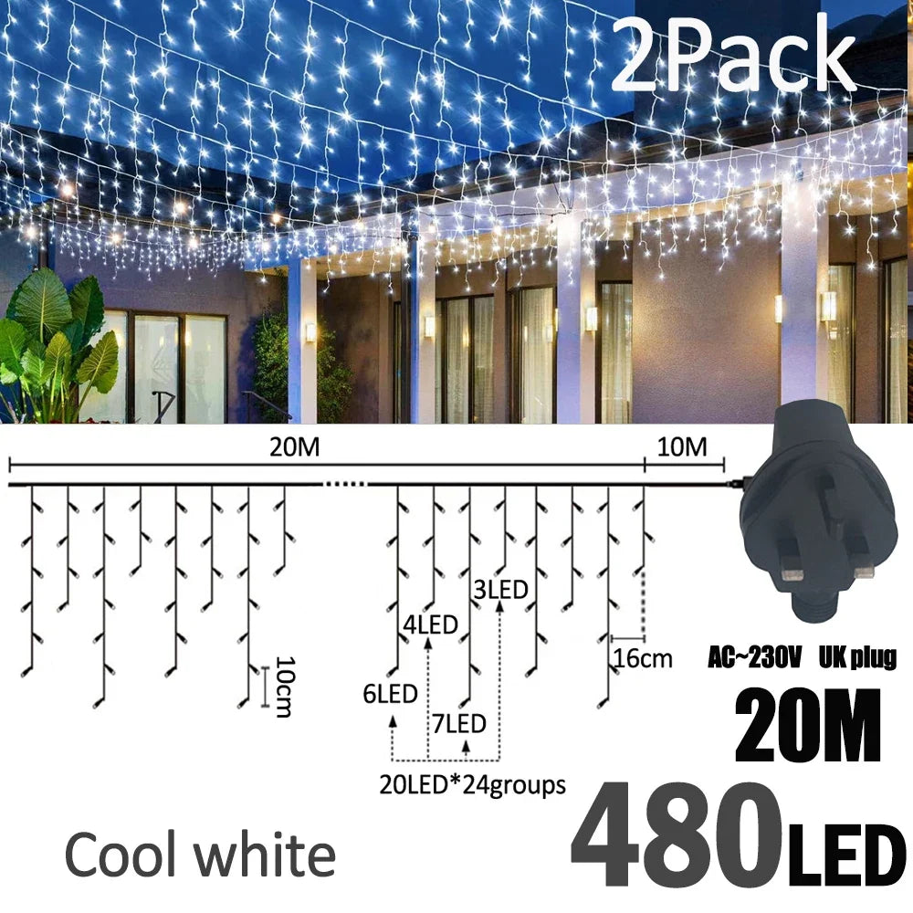 IJslicht Aurora – LED IJspegel Kerstverlichting 20 m met 480 LED's