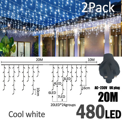 IJslicht Aurora – LED IJspegel Kerstverlichting 20 m met 480 LED's