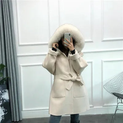 Dames Cape met Capuchon – Imitatiebont en Tailleband