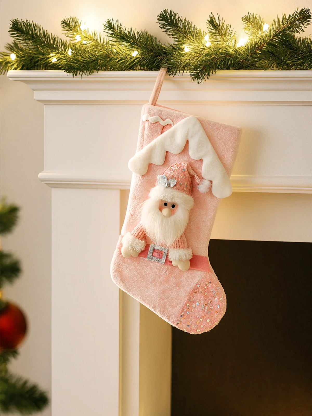 Sneeuwglans Noël – Decoratieve Kerstkous met Pailletten en Kerstfiguur