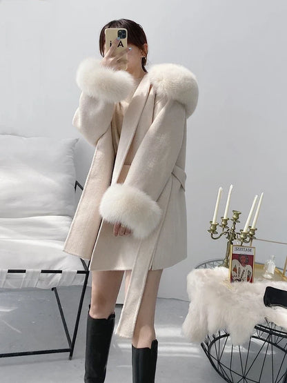 Dames Cape met Capuchon – Imitatiebont en Tailleband