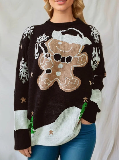 Trui met peperkoekmannetje en kerstmotief, lange mouwen, ronde hals